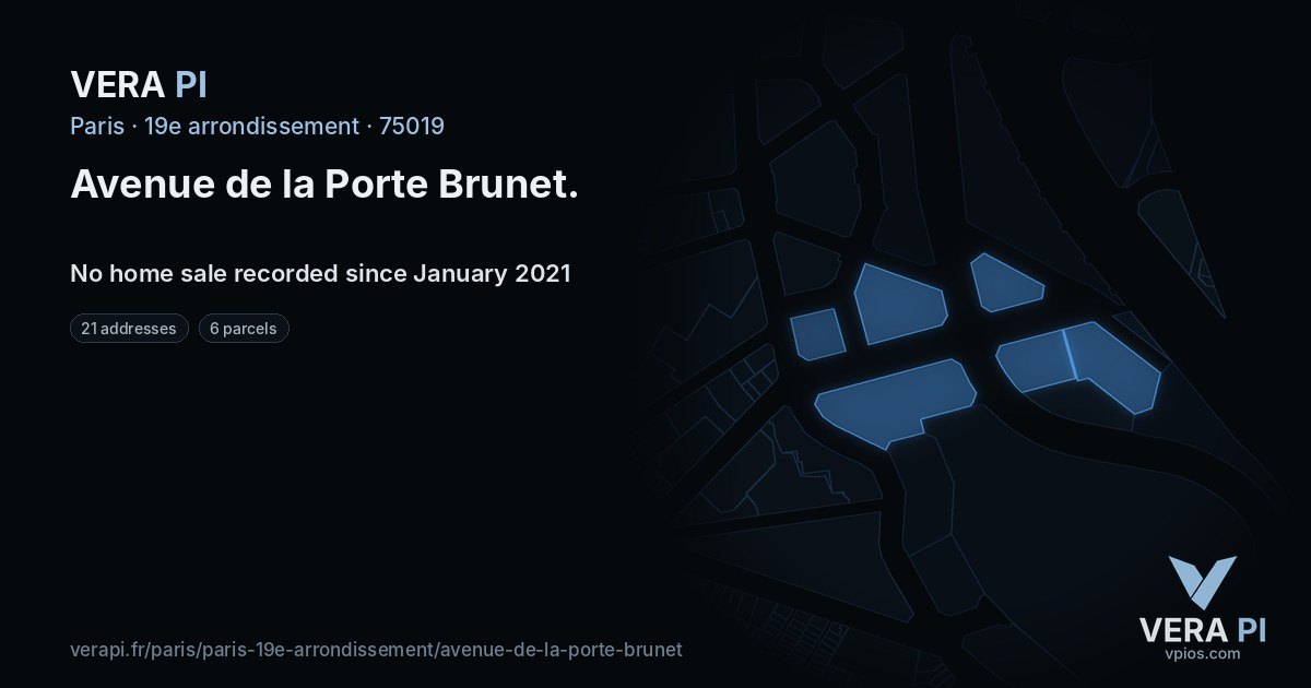 Avenue de la Porte Brunet, 19e arrondissement at night – every parcel coloured by the prices around it, the street's own parcels lit