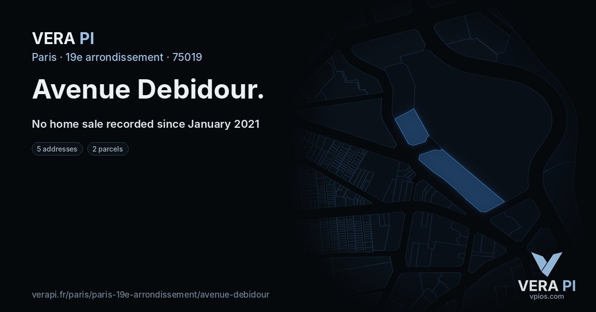 Avenue Debidour, 19e arrondissement at night – every parcel coloured by the prices around it, the street's own parcels lit
