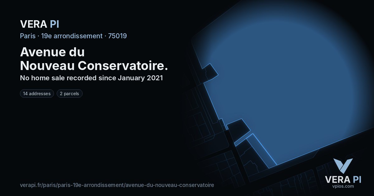 Avenue du Nouveau Conservatoire, 19e arrondissement at night – every parcel coloured by the prices around it, the street's own parcels lit