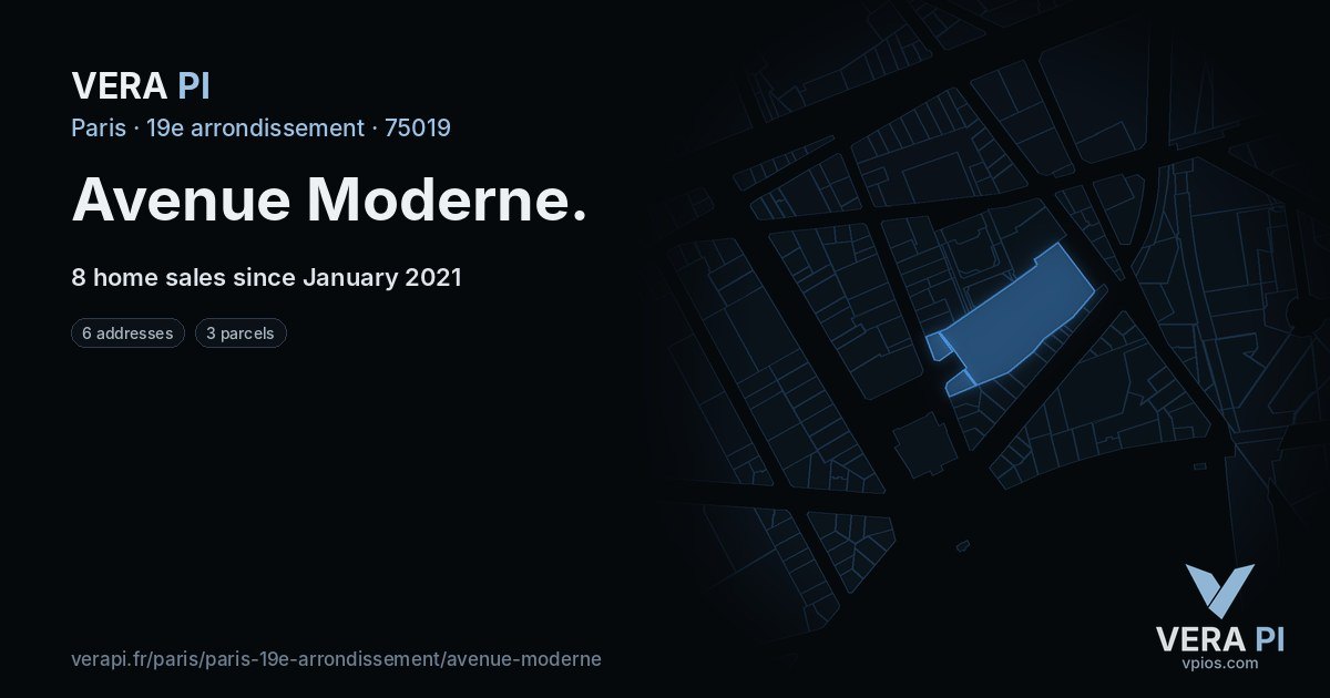 Avenue Moderne, 19e arrondissement at night – every parcel coloured by the prices around it, the street's own parcels lit