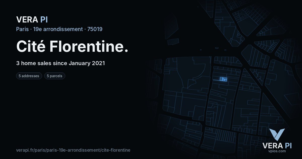 Cité Florentine, 19e arrondissement at night – every parcel coloured by the prices around it, the street's own parcels lit