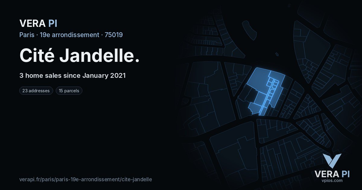 Cité Jandelle, 19e arrondissement at night – every parcel coloured by the prices around it, the street's own parcels lit