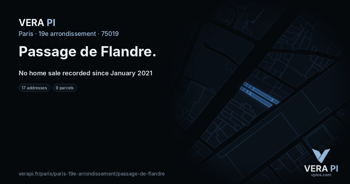 Passage de Flandre, 19e arrondissement at night – every parcel coloured by the prices around it, the street's own parcels lit