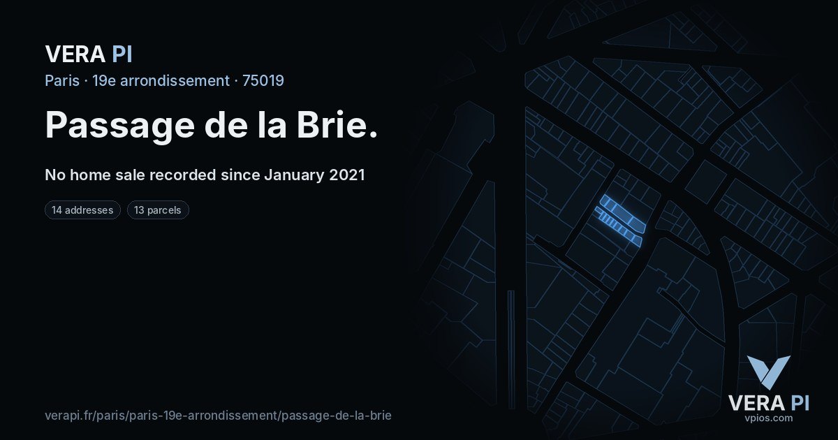 Passage de la Brie, 19e arrondissement at night – every parcel coloured by the prices around it, the street's own parcels lit