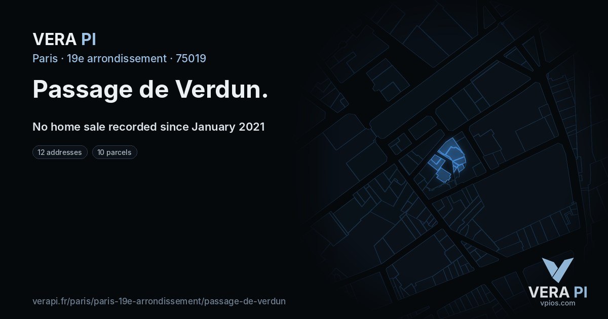 Passage de Verdun, 19e arrondissement at night – every parcel coloured by the prices around it, the street's own parcels lit