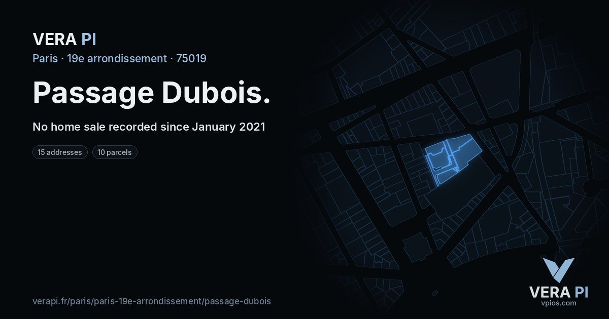 Passage Dubois, 19e arrondissement at night – every parcel coloured by the prices around it, the street's own parcels lit