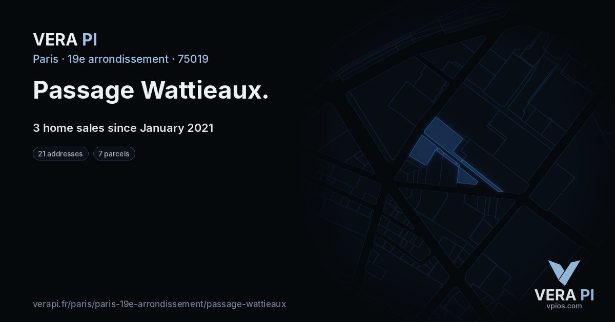Passage Wattieaux, 19e arrondissement at night – every parcel coloured by the prices around it, the street's own parcels lit