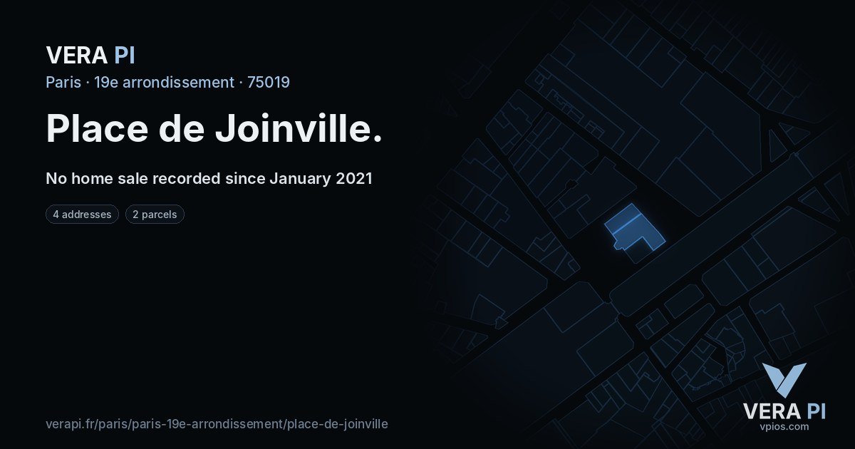Place de Joinville, 19e arrondissement at night – every parcel coloured by the prices around it, the street's own parcels lit