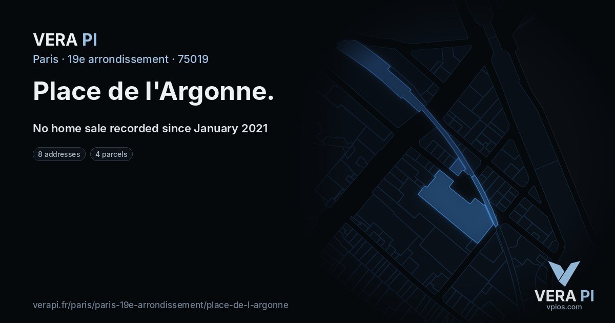 Place de l'Argonne, 19e arrondissement at night – every parcel coloured by the prices around it, the street's own parcels lit