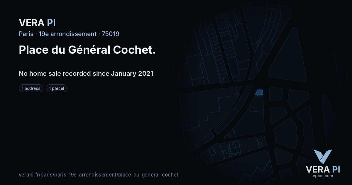 Place du Général Cochet, 19e arrondissement at night – every parcel coloured by the prices around it, the street's own parcels lit