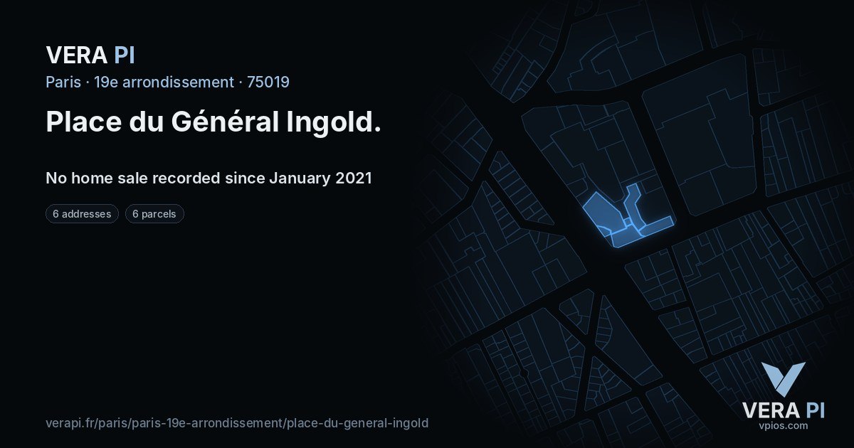 Place du Général Ingold, 19e arrondissement at night – every parcel coloured by the prices around it, the street's own parcels lit