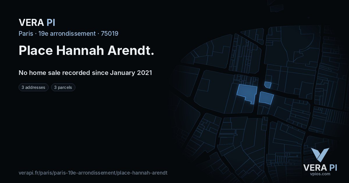 Place Hannah Arendt, 19e arrondissement at night – every parcel coloured by the prices around it, the street's own parcels lit