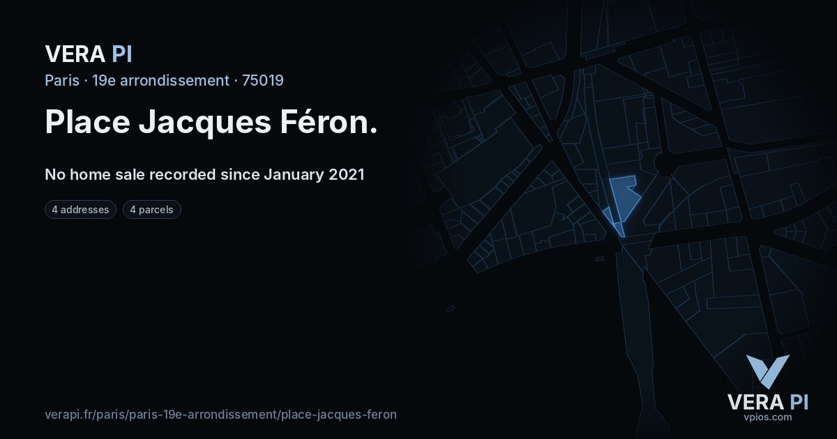 Place Jacques Féron, 19e arrondissement at night – every parcel coloured by the prices around it, the street's own parcels lit