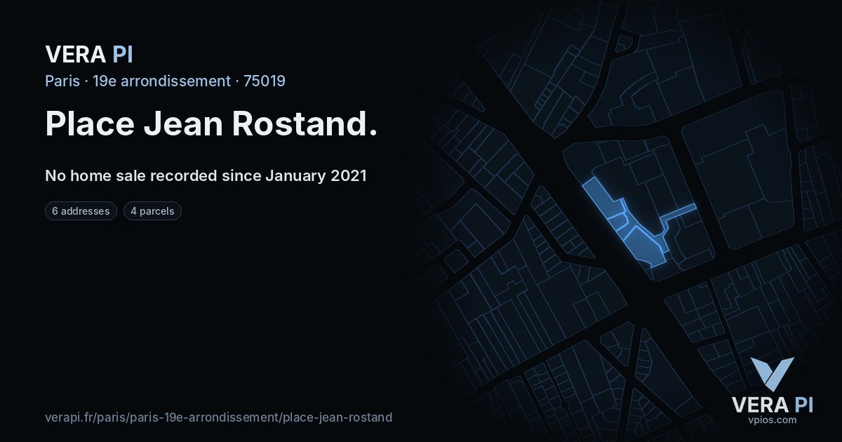 Place Jean Rostand, 19e arrondissement at night – every parcel coloured by the prices around it, the street's own parcels lit