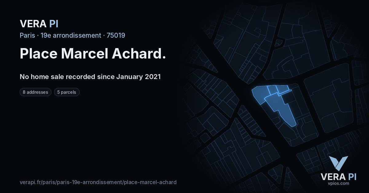 Place Marcel Achard, 19e arrondissement at night – every parcel coloured by the prices around it, the street's own parcels lit