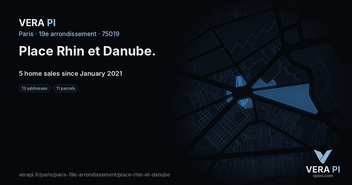 Place Rhin et Danube, 19e arrondissement at night – every parcel coloured by the prices around it, the street's own parcels lit