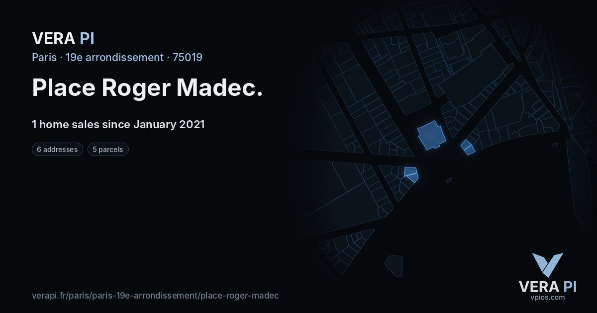 Place Roger Madec, 19e arrondissement at night – every parcel coloured by the prices around it, the street's own parcels lit
