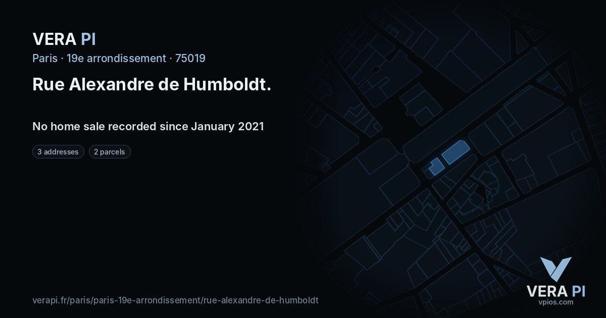 Rue Alexandre de Humboldt, 19e arrondissement at night – every parcel coloured by the prices around it, the street's own parcels lit