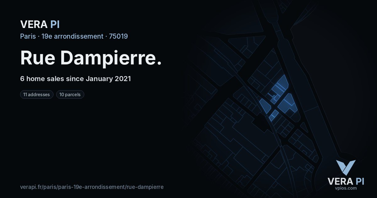 Rue Dampierre, 19e arrondissement at night – every parcel coloured by the prices around it, the street's own parcels lit