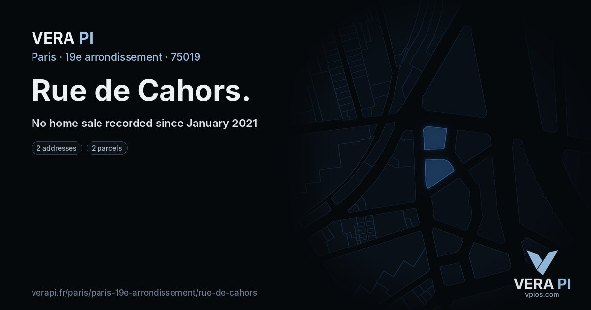 Rue de Cahors, 19e arrondissement at night – every parcel coloured by the prices around it, the street's own parcels lit