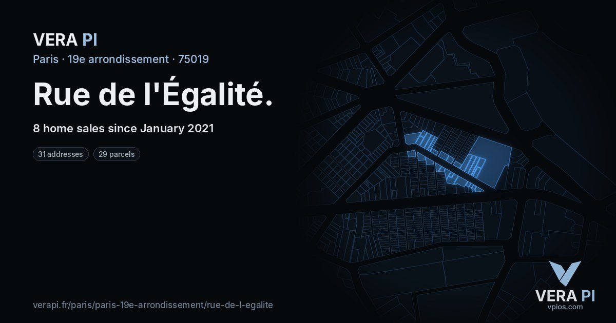 Rue de l'Égalité, 19e arrondissement at night – every parcel coloured by the prices around it, the street's own parcels lit