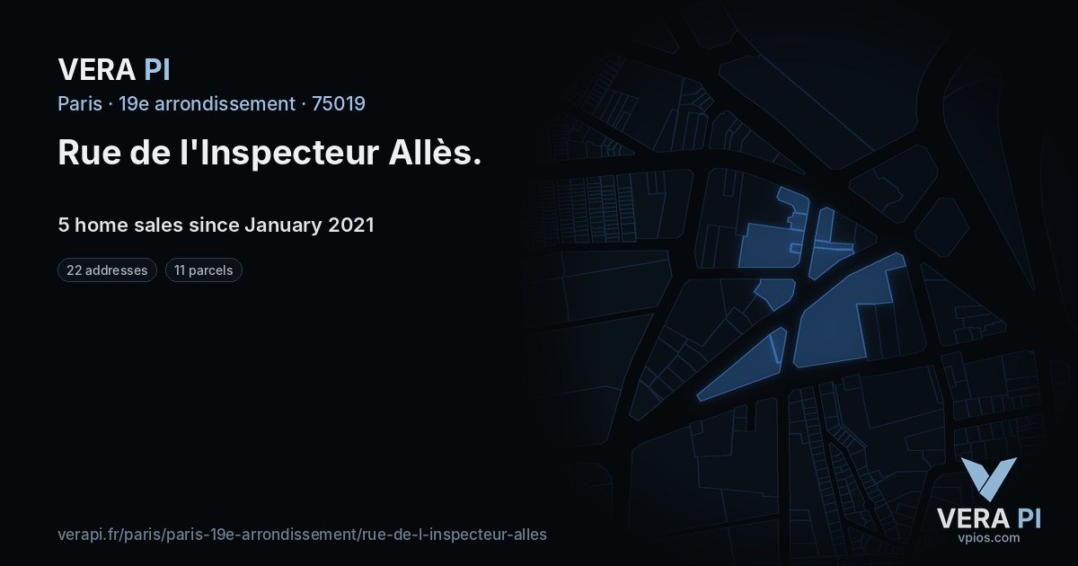 Rue de l'Inspecteur Allès, 19e arrondissement at night – every parcel coloured by the prices around it, the street's own parcels lit