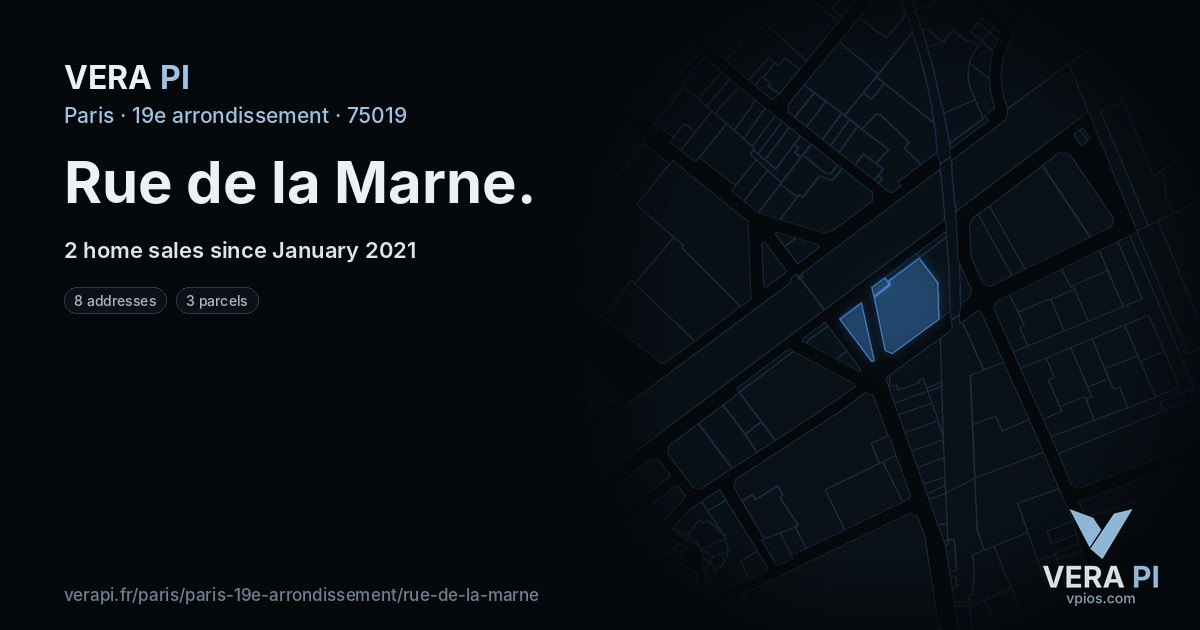 Rue de la Marne, 19e arrondissement at night – every parcel coloured by the prices around it, the street's own parcels lit