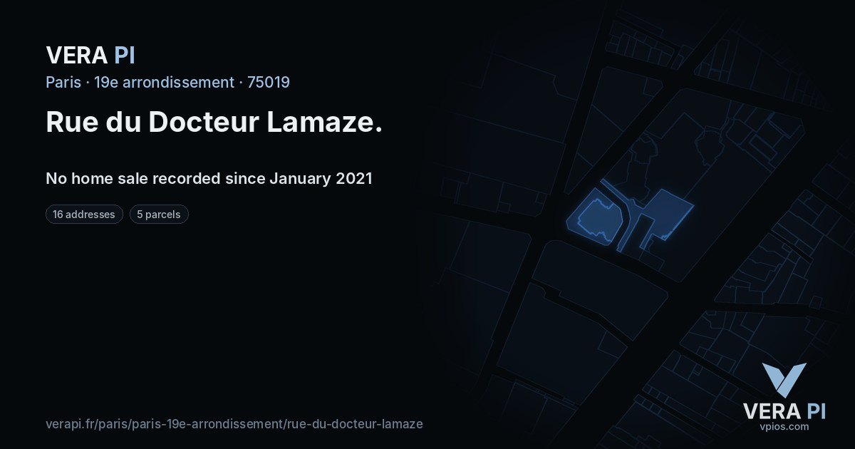 Rue du Docteur Lamaze, 19e arrondissement at night – every parcel coloured by the prices around it, the street's own parcels lit