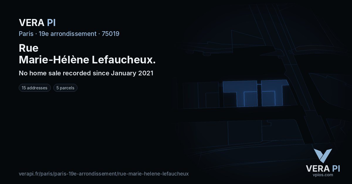 Rue Marie-Hélène Lefaucheux, 19e arrondissement at night – every parcel coloured by the prices around it, the street's own parcels lit