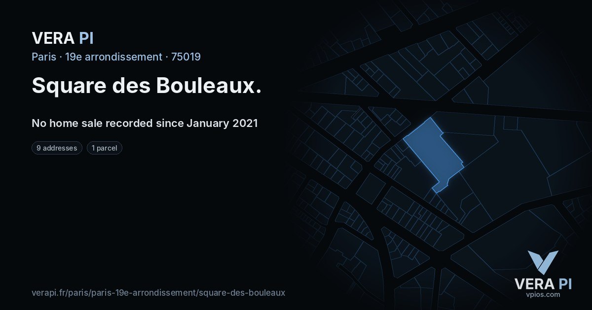 Square des Bouleaux, 19e arrondissement at night – every parcel coloured by the prices around it, the street's own parcels lit