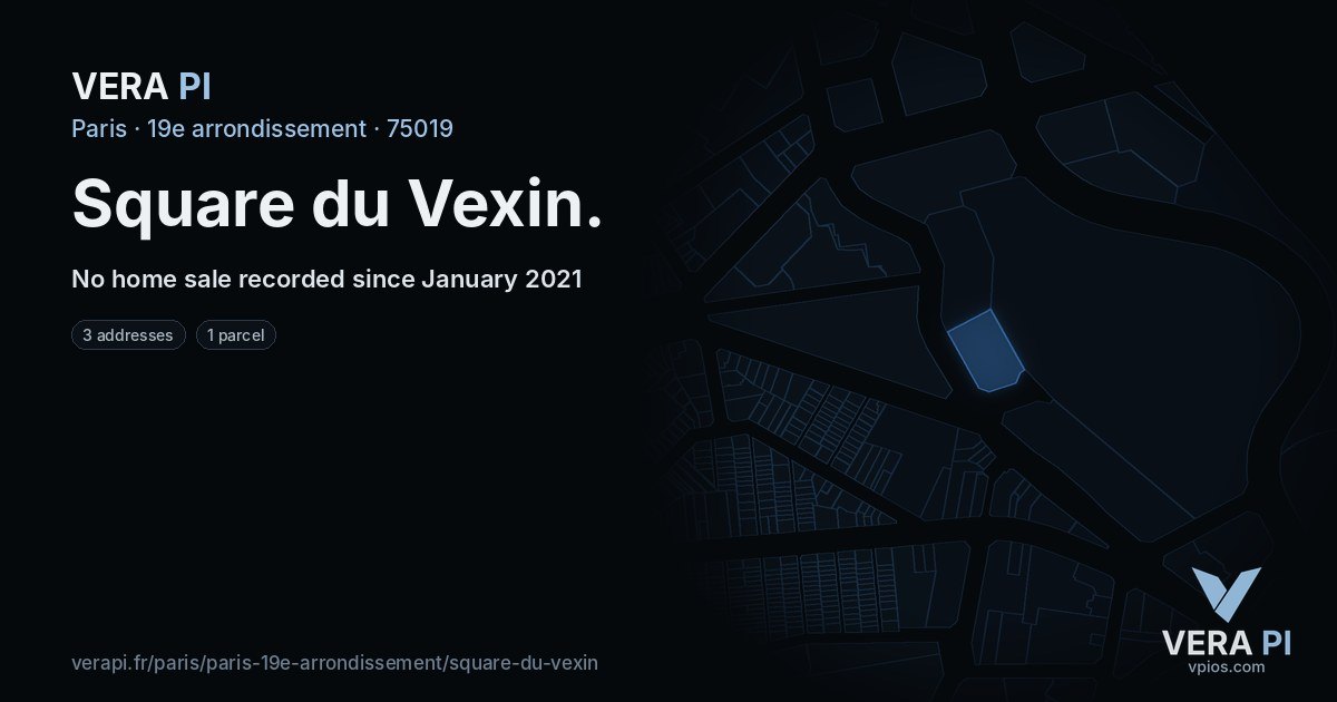 Square du Vexin, 19e arrondissement at night – every parcel coloured by the prices around it, the street's own parcels lit