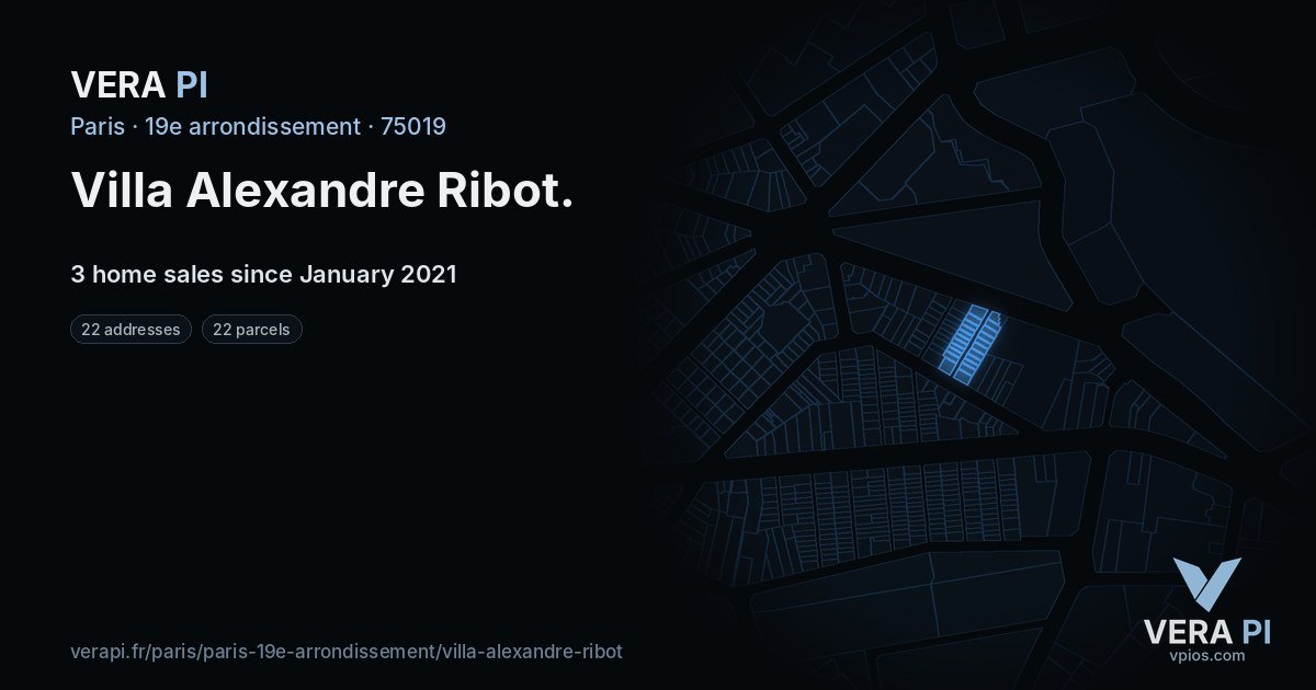 Villa Alexandre Ribot, 19e arrondissement at night – every parcel coloured by the prices around it, the street's own parcels lit