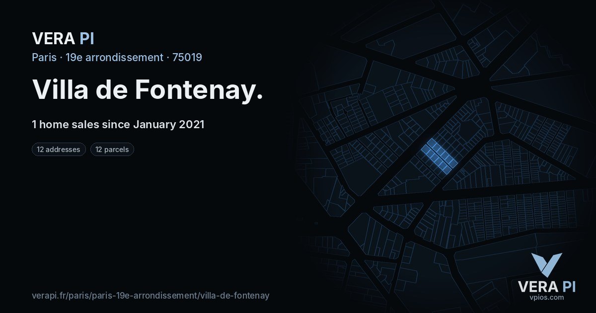 Villa de Fontenay, 19e arrondissement at night – every parcel coloured by the prices around it, the street's own parcels lit