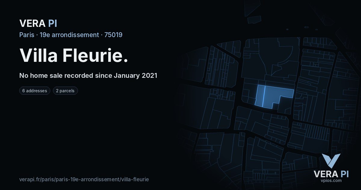 Villa Fleurie, 19e arrondissement at night – every parcel coloured by the prices around it, the street's own parcels lit