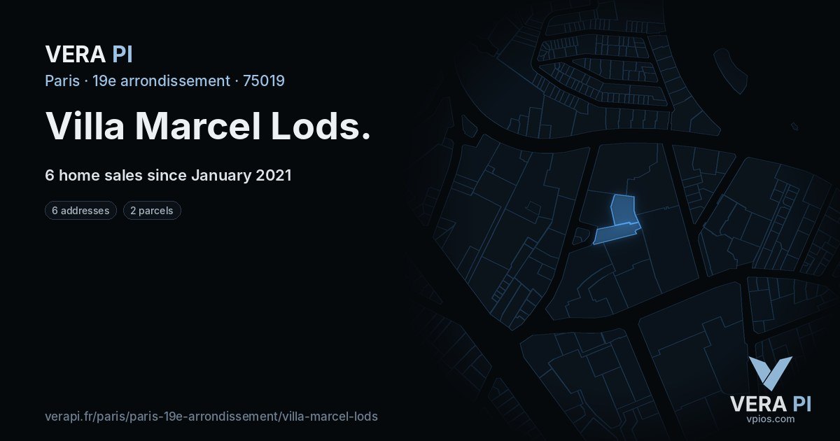 Villa Marcel Lods, 19e arrondissement at night – every parcel coloured by the prices around it, the street's own parcels lit