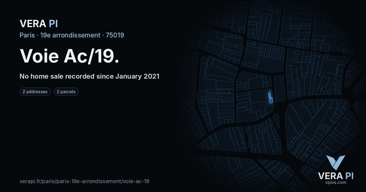 Voie Ac/19, 19e arrondissement at night – every parcel coloured by the prices around it, the street's own parcels lit