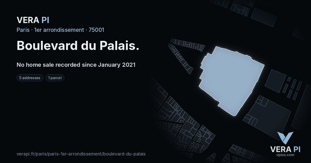 Boulevard du Palais, 1er arrondissement at night – every parcel coloured by the prices around it, the street's own parcels lit