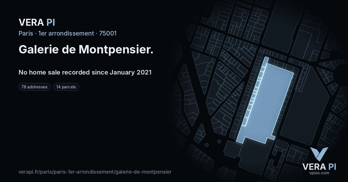 Galerie de Montpensier, 1er arrondissement at night – every parcel coloured by the prices around it, the street's own parcels lit