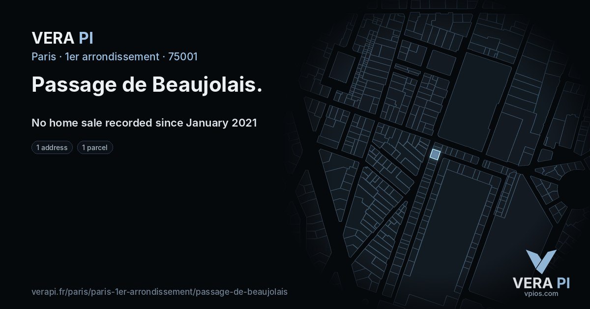 Passage de Beaujolais, 1er arrondissement at night – every parcel coloured by the prices around it, the street's own parcels lit