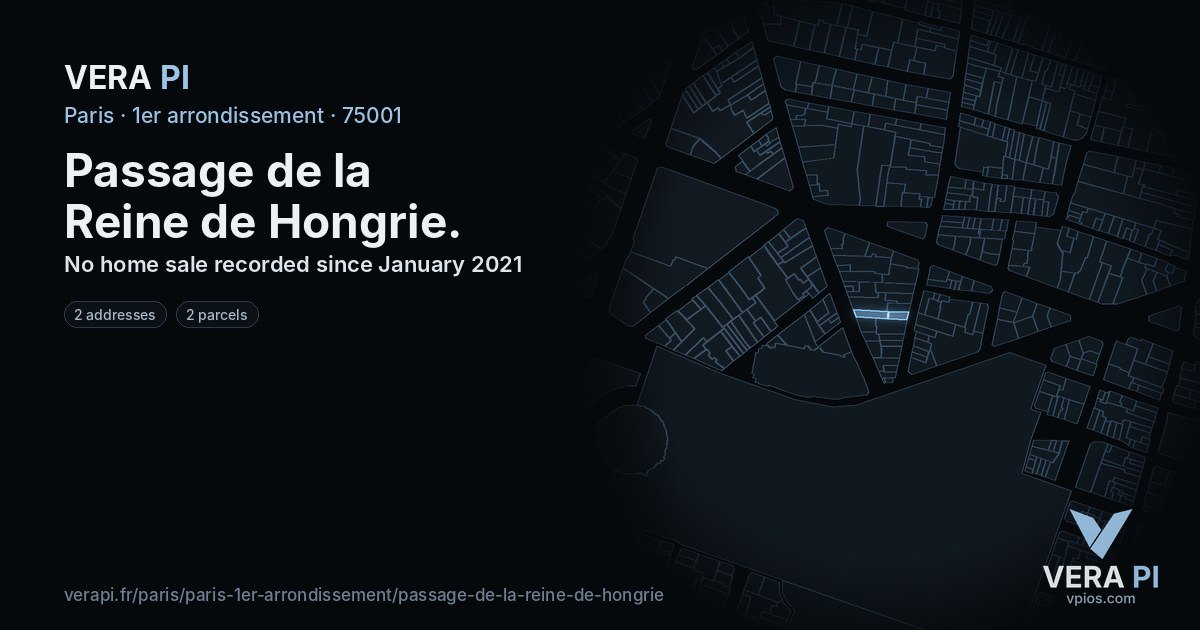 Passage de la Reine de Hongrie, 1er arrondissement at night – every parcel coloured by the prices around it, the street's own parcels lit