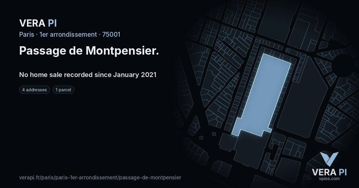 Passage de Montpensier, 1er arrondissement at night – every parcel coloured by the prices around it, the street's own parcels lit