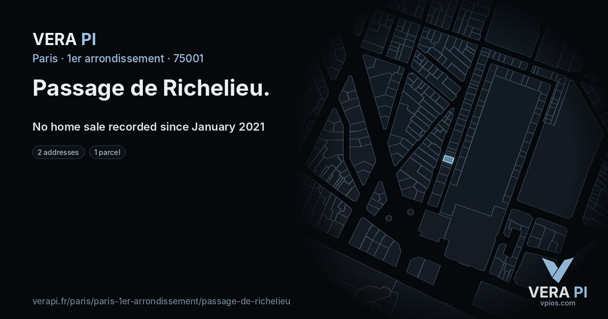 Passage de Richelieu, 1er arrondissement at night – every parcel coloured by the prices around it, the street's own parcels lit