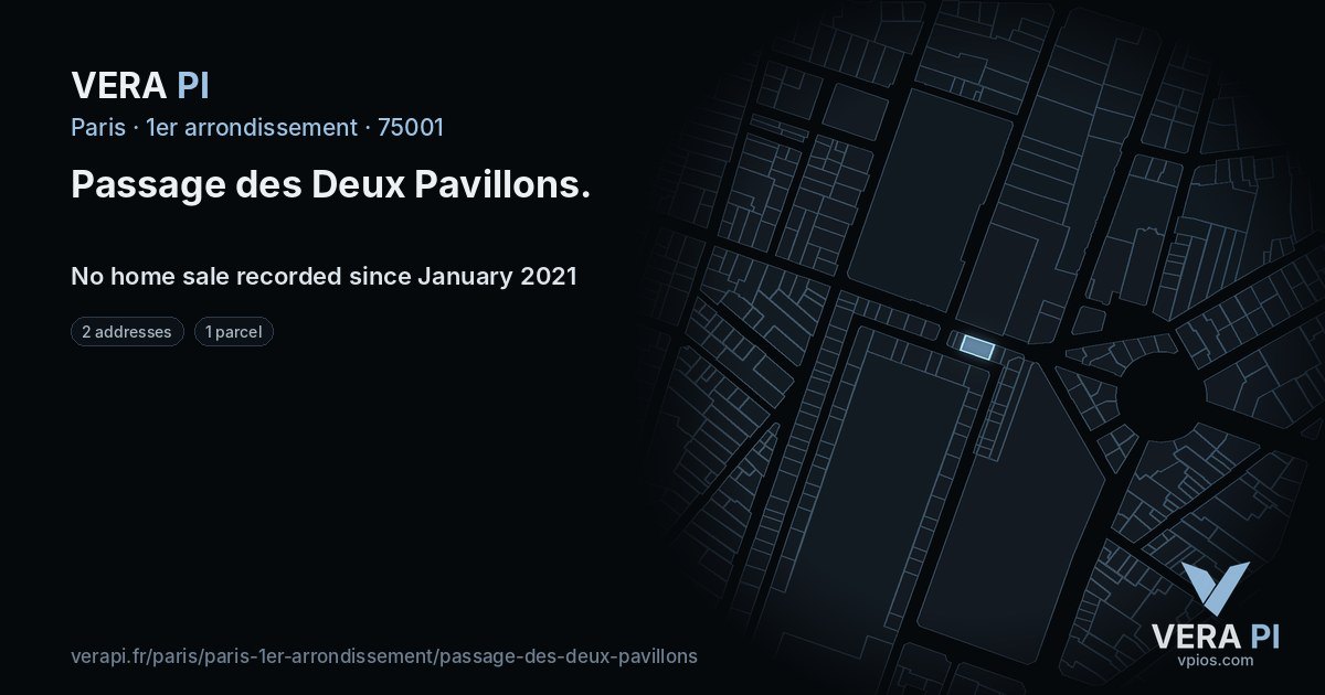 Passage des Deux Pavillons, 1er arrondissement at night – every parcel coloured by the prices around it, the street's own parcels lit