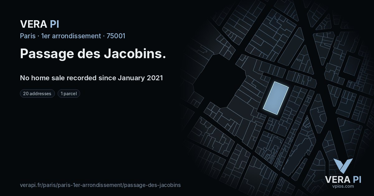 Passage des Jacobins, 1er arrondissement at night – every parcel coloured by the prices around it, the street's own parcels lit