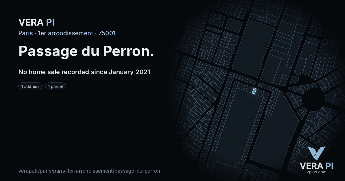 Passage du Perron, 1er arrondissement at night – every parcel coloured by the prices around it, the street's own parcels lit