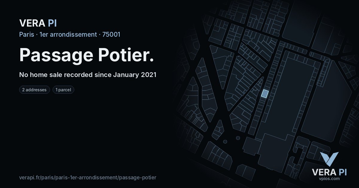 Passage Potier, 1er arrondissement at night – every parcel coloured by the prices around it, the street's own parcels lit
