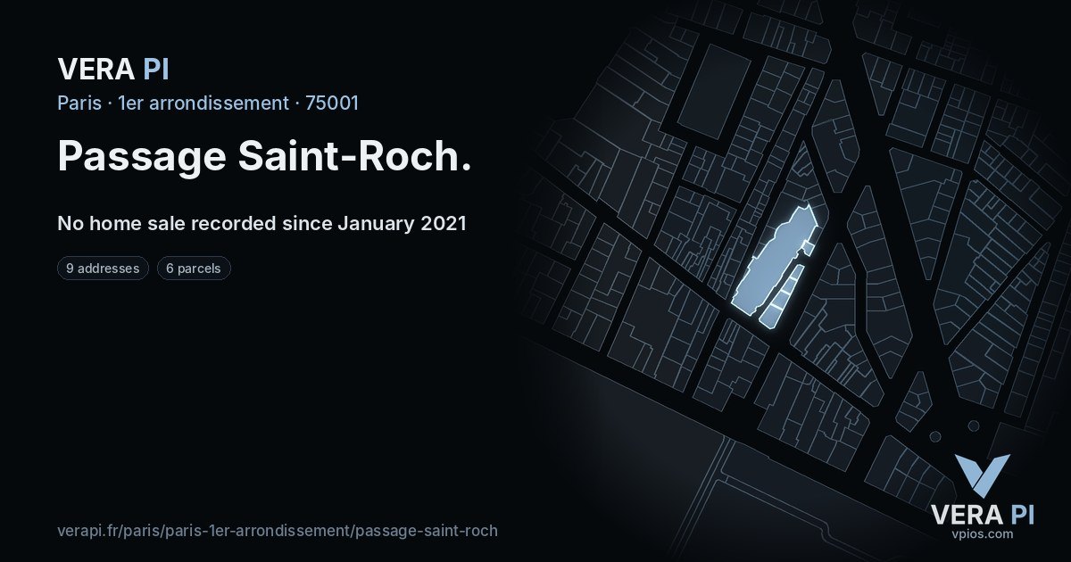 Passage Saint-Roch, 1er arrondissement at night – every parcel coloured by the prices around it, the street's own parcels lit