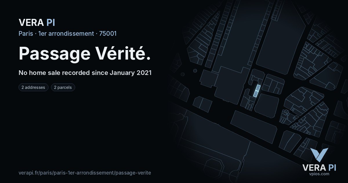 Passage Vérité, 1er arrondissement at night – every parcel coloured by the prices around it, the street's own parcels lit