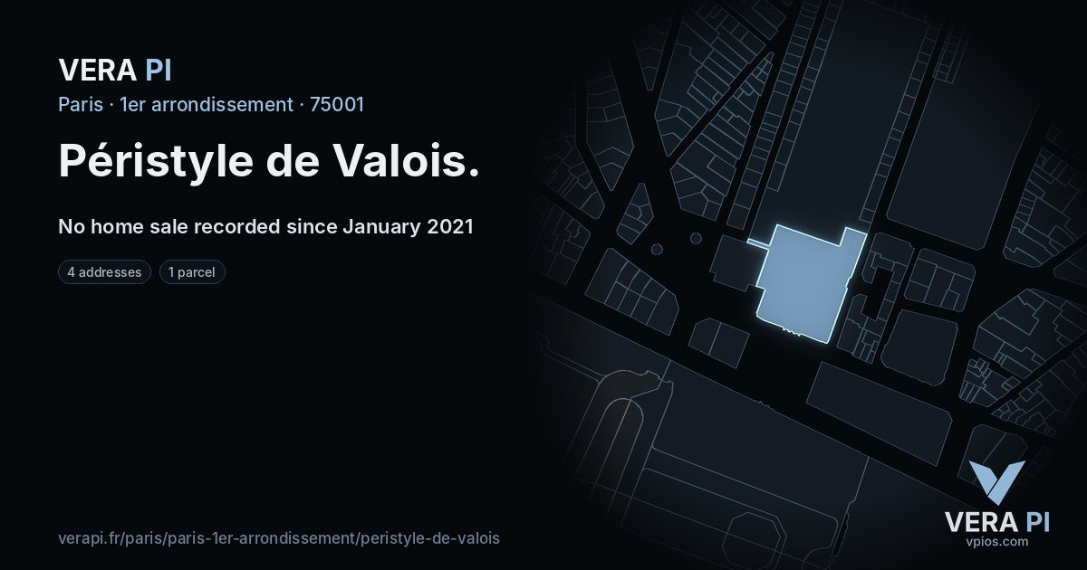 Péristyle de Valois, 1er arrondissement at night – every parcel coloured by the prices around it, the street's own parcels lit