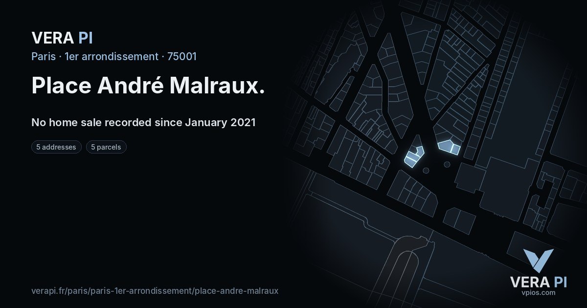 Place André Malraux, 1er arrondissement at night – every parcel coloured by the prices around it, the street's own parcels lit